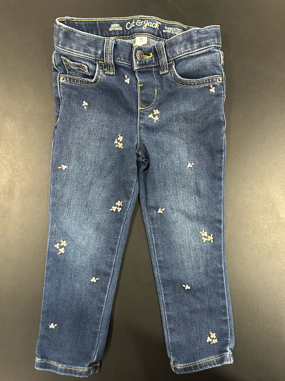 Cat & Jack Girls' Dark Blue Embroidered Floral Jeans